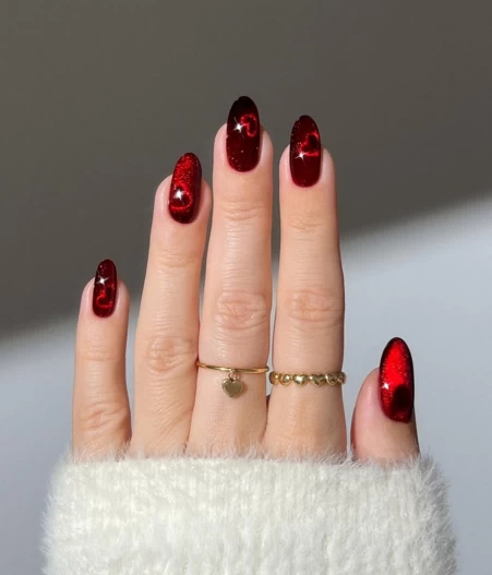 Red Velvet Heart Nails Manicure