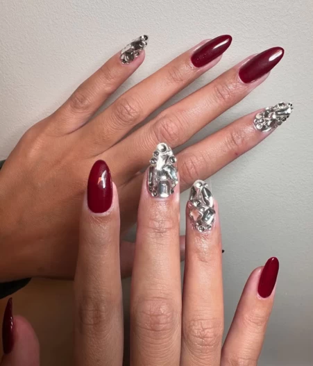 Red and Rhinestone Nails