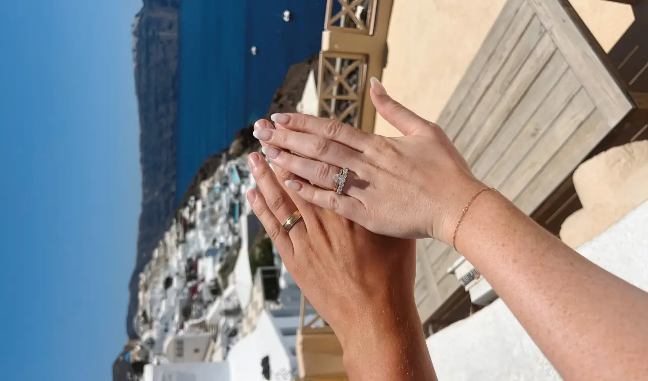 He and She wearing Wedding Bands on vacation honeymoon trip